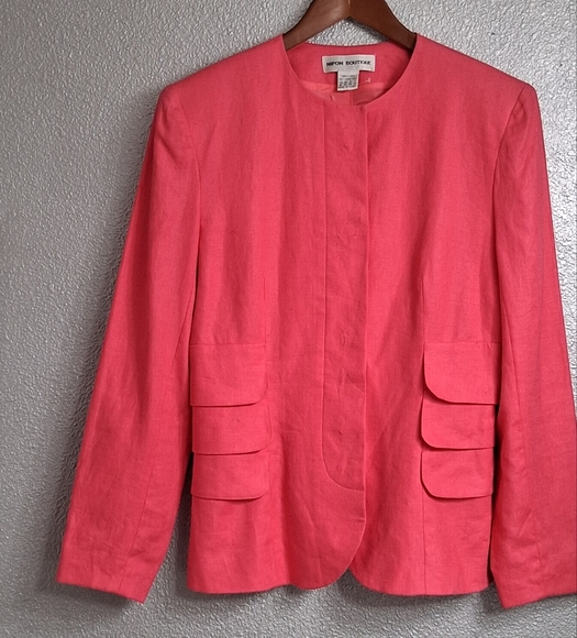 Albert Nipon Boutique Bright Pink 100% Linen Blazer  Size 8 - Picture 7 of 11